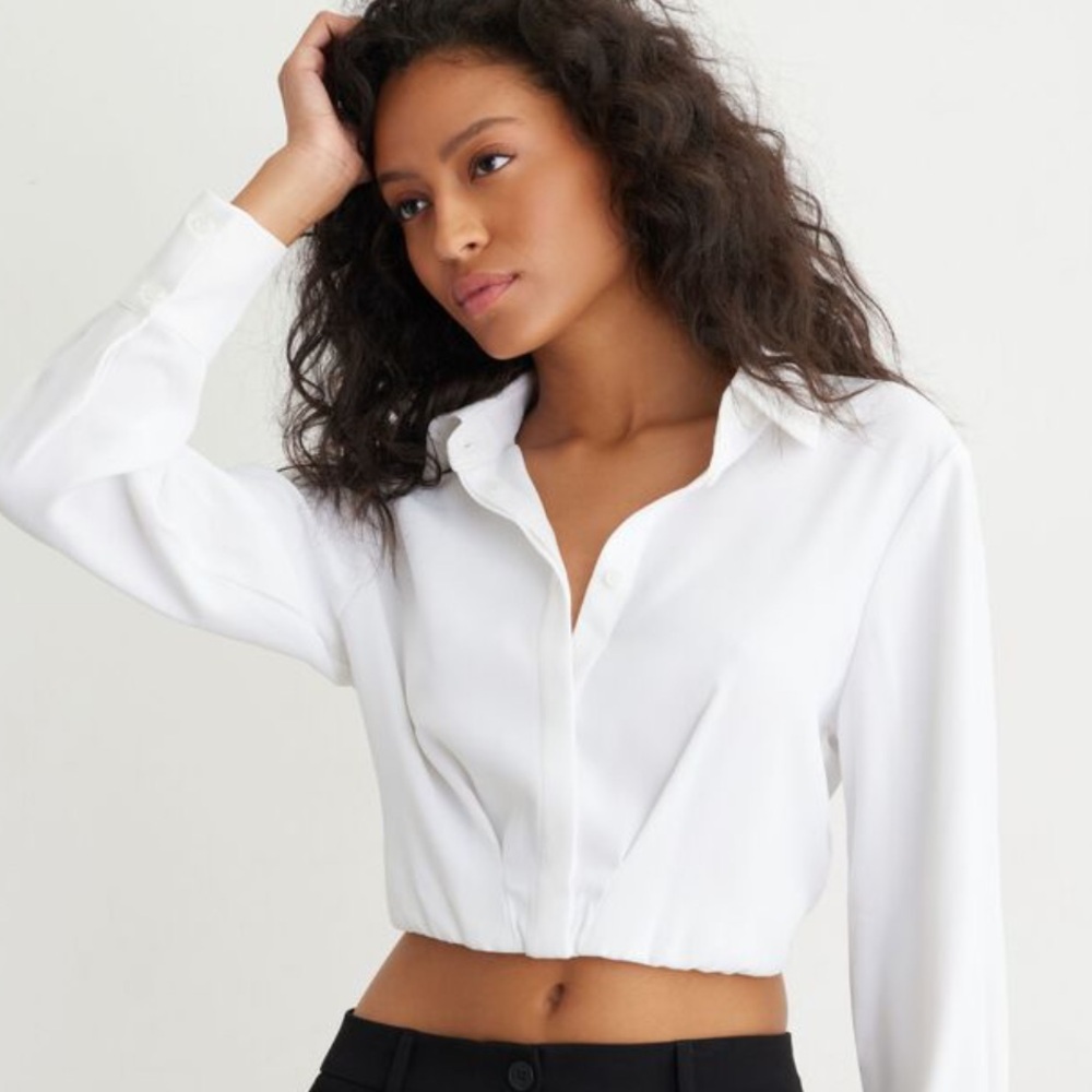 White Long Sleeved Cropped Blouse